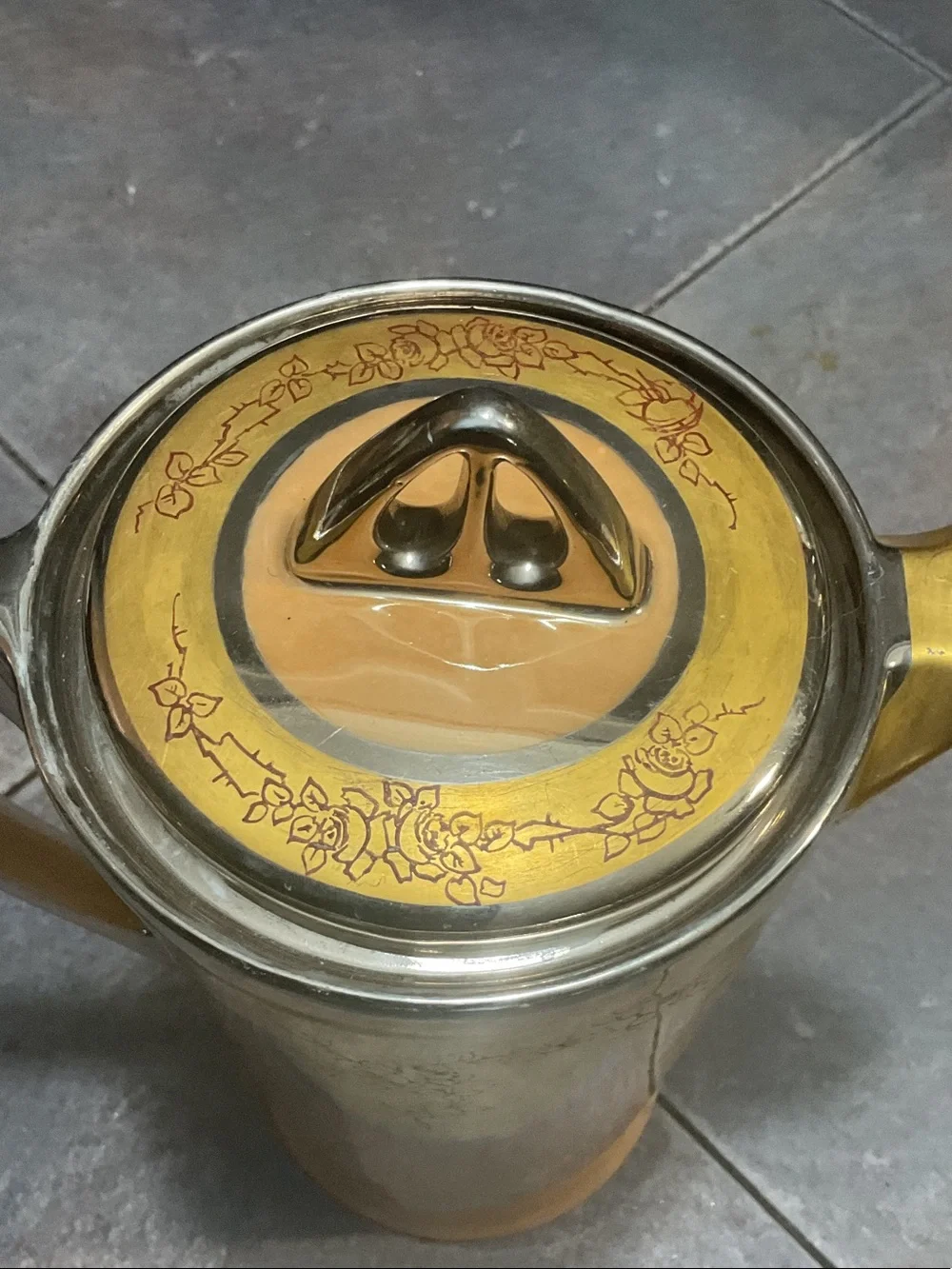 Yellow Ceramic Coffee/Tea Pot with Metallic Trim